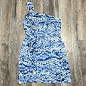 BCBGeneration Blue One Shoulder Splash Mul Cocktail Party Dress with pockets sz6